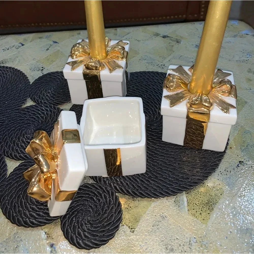 Mikasa‎ Holiday Elegance Porcelain Candle Holders/Trinket Box